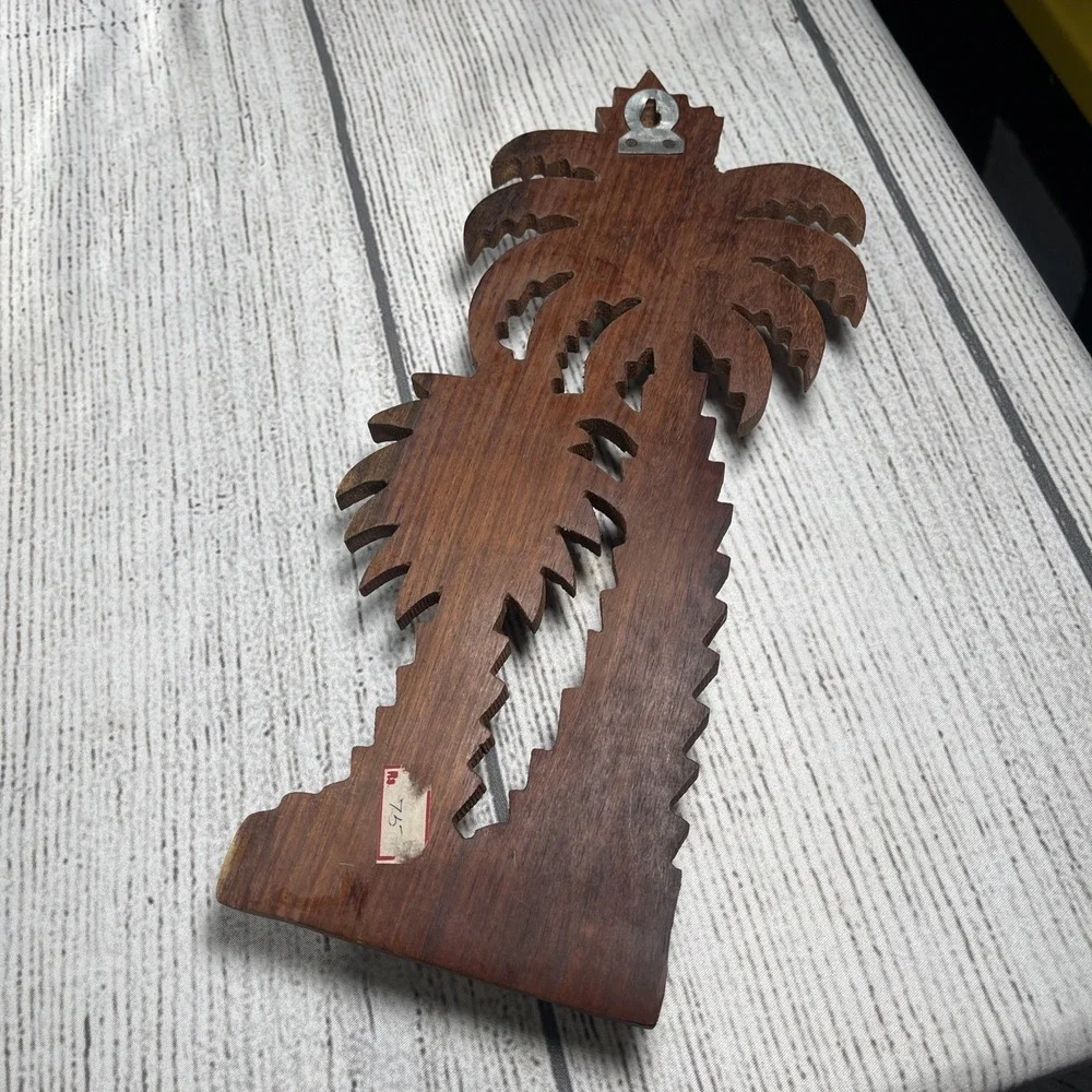 Wood‎ Carved Palm Tree Grouping Key Holder Wall Mount Decorative 5 Key Placement